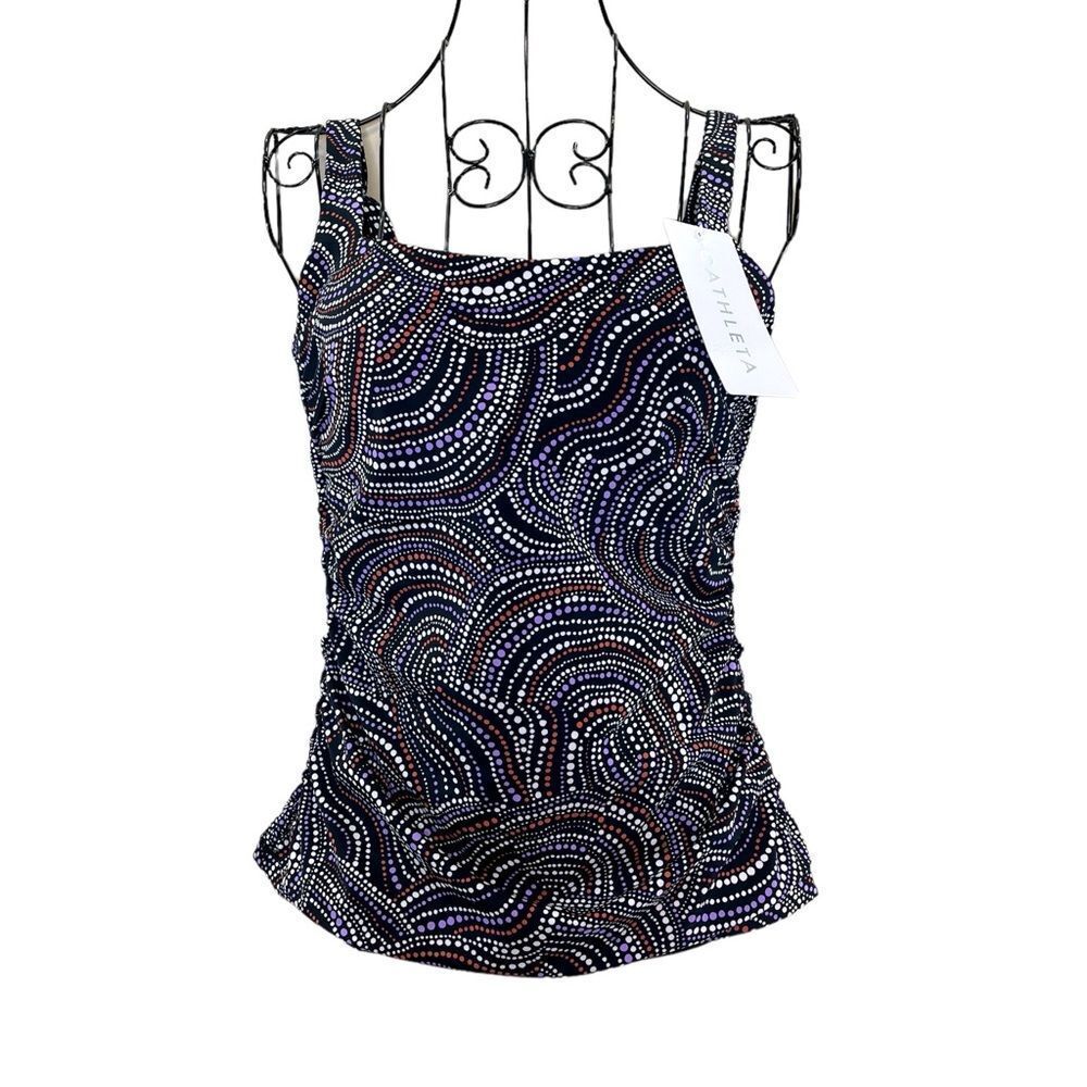 NEW Athleta Sporty Swim Square Neck Bra Cup UPF Tankini, Black Dots Size 34B/C